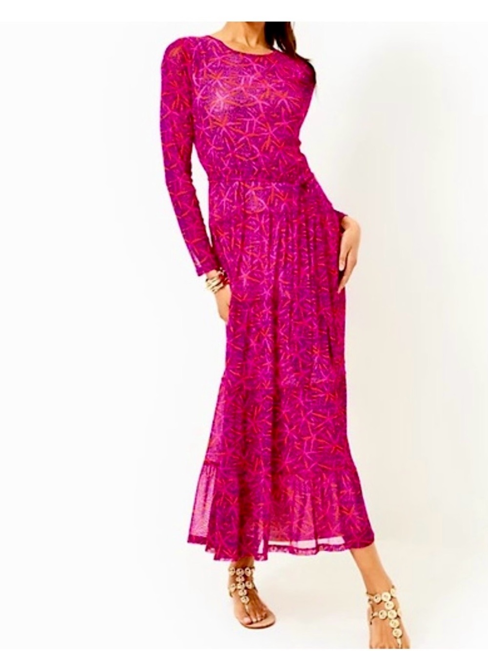 Lilly Pulitzer Isabella Passion fruit Long-Sleeve Maxi Dress , size S new